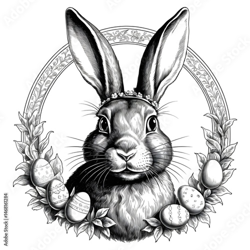 Elegant Easter Bunny with Decorated Eggs