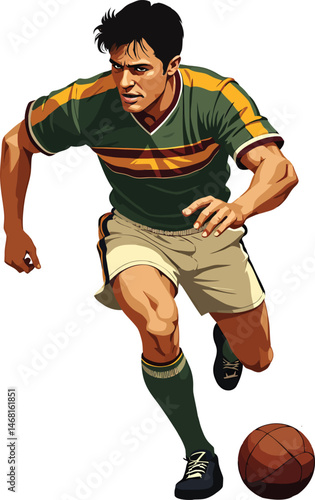 Vector illustration of a determined soccer player dribbling the ball during a game