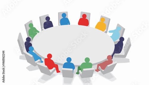 Diverse group discussing around round table, collaboration concept