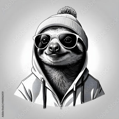 Cool Sloth in Winter Outfit