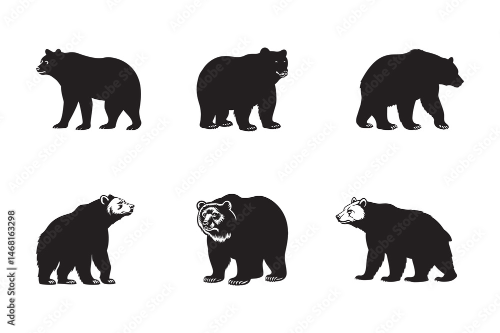 Fototapeta premium Silhouetted Majesty , six bear vector set