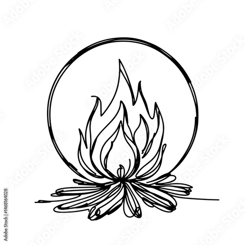 Stylized line art of a flaming lotus flower against a minimalist circular backdrop, conveying the concept of wellness and relaxation for spas and yoga studios