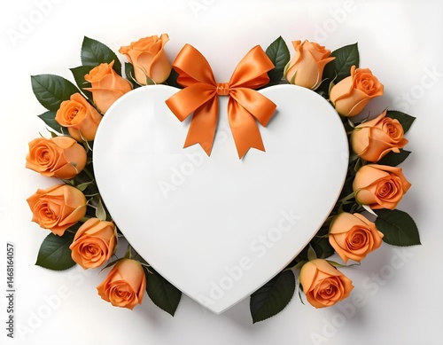 Heart-Shaped Blank Card Surrounded by Orange Roses