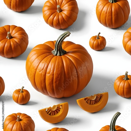 Autumn Harvest Pumpkins on White Background