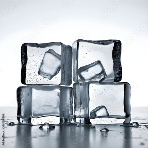Stack of Ice Cubes with Melting Water