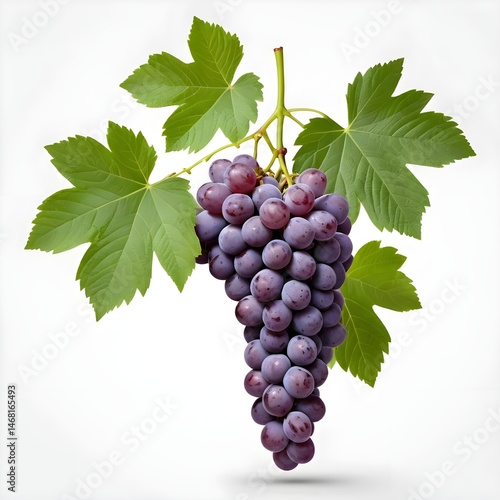 Bunch of Red Grapes with Leaves