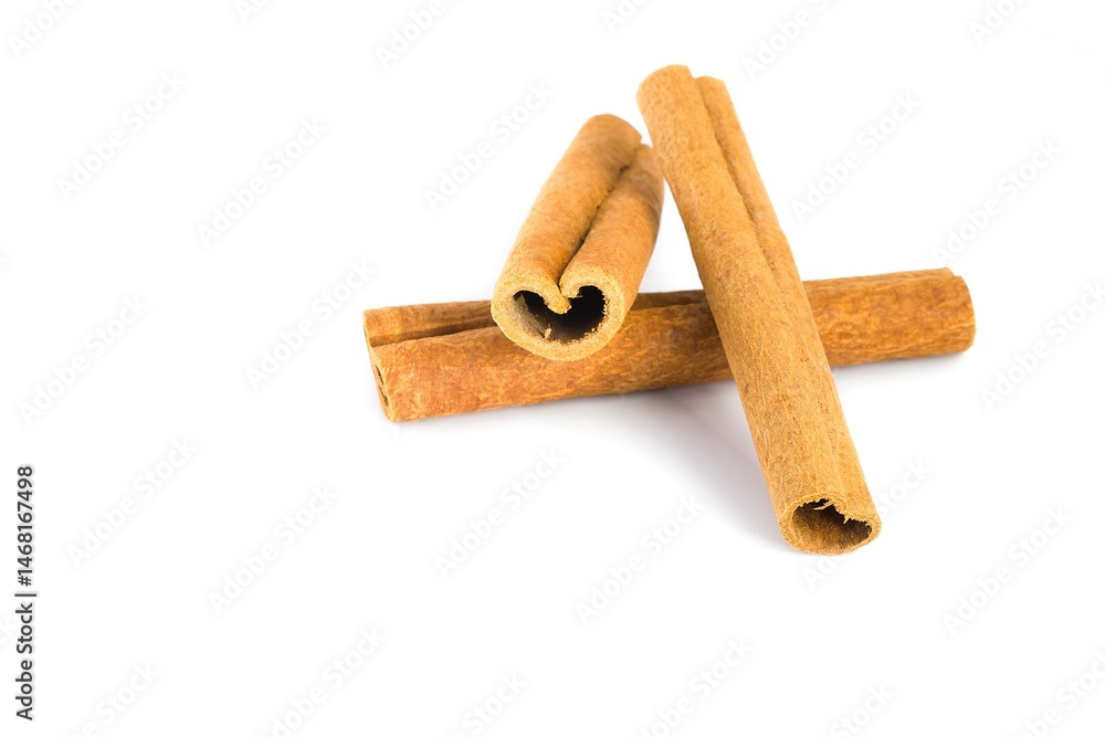 Close-up of cinnamon bark segments on a white surface, highlighting their coarse texture and natural patterns.