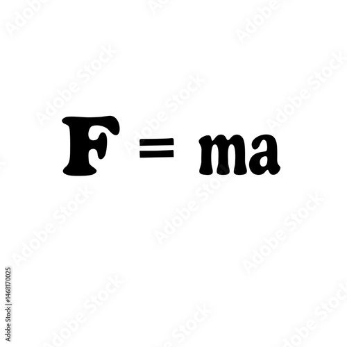 Simple vector icon of Newtons second law, F equals ma. Fundamental physics equation defining force, mass, and acceleration, showcasing the mathematical beauty of classical mechanics and science