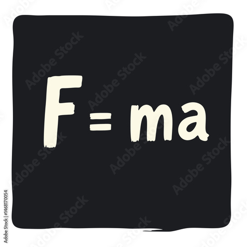 Newtons second law of motion, F equals ma, handwritten on a chalkboard. Classic physics equation representing force, mass, acceleration, and the elegant mathematical beauty of fundamental science