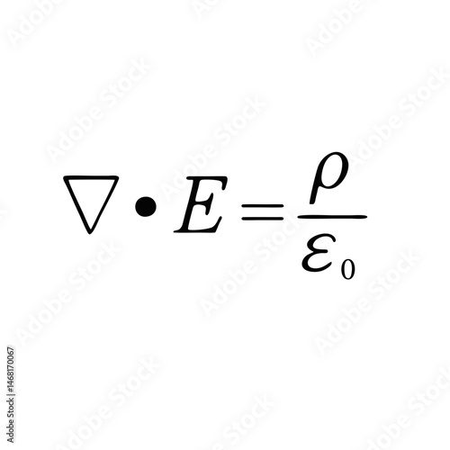 Icon of Gausss law for electricity, one of Maxwells equations, nabla dot E equals rho over epsilon naught. Illustrates mathematical beauty in electromagnetism, physics, and core science principles