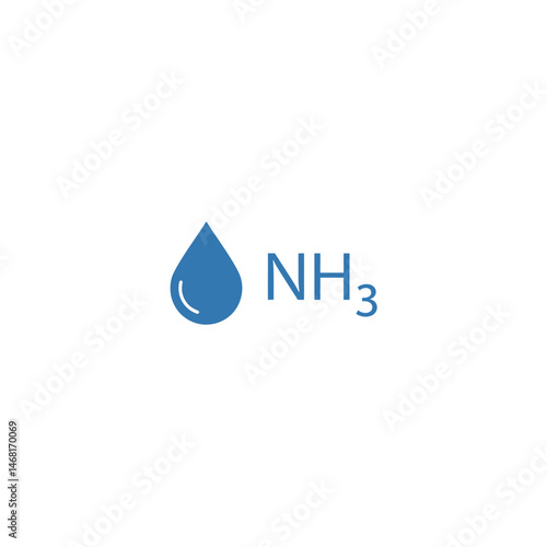 Vector icon showing N H three, the chemical formula for ammonia, with a droplet symbol. Represents nitrogen compounds, industrial chemicals, fertilizers, cleaning agents, and molecular chemistry