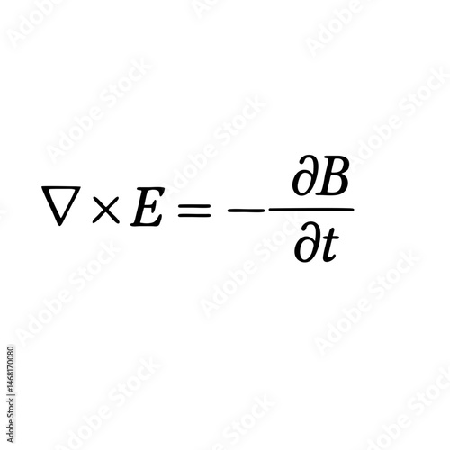 Icon of Faradays law, one of Maxwells equations, nabla cross E equals minus partial B partial t. Shows mathematical beauty in electromagnetism, physics, and science education principles