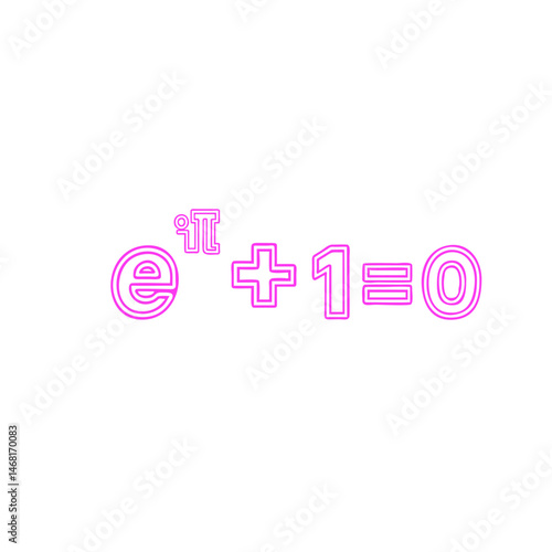 Eulers identity, e to the i pi plus one equals zero, shown in a vibrant pink neon outline style. A beautiful equation linking five fundamental mathematical constants, embodying mathematical beauty