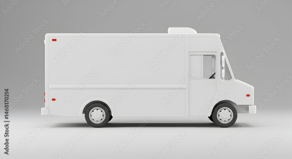 White Delivery Van Mockup Isolated on White Background