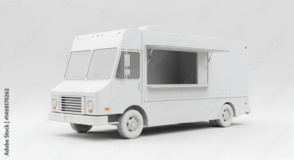 White Food Truck Mockup isolated on white background
