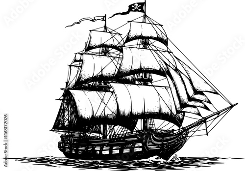 pirate ship icon illustration, pirate ship silhouette logo svg vector
