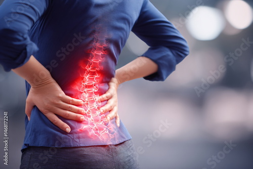 Woman suffering from backache. Pain in the lower back. Health care concept.