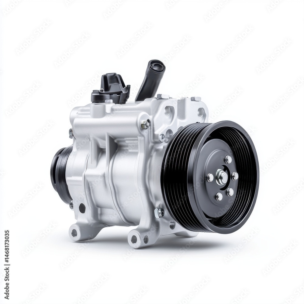 High-Quality Car Air Conditioning Compressor Isolated on White Background