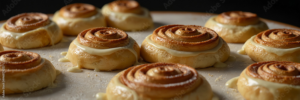 close up, delicious hot cinnabons