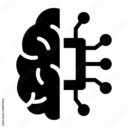 brain with chip glyph icon for ai brain stem technology