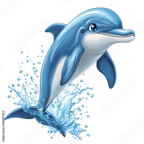 Wallpaper Mural Cartoon dolphin illustration jumping out of water with splash effect on transparent background Torontodigital.ca