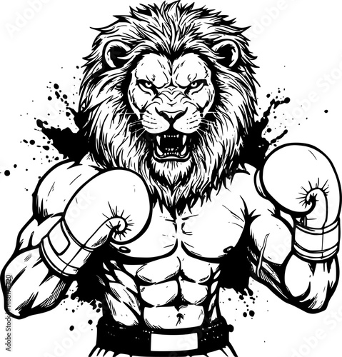 lion wearing boxing gloves
