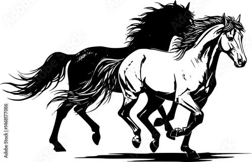 running mustang horses black silhouette logo svg vector, horses icon illustration.

