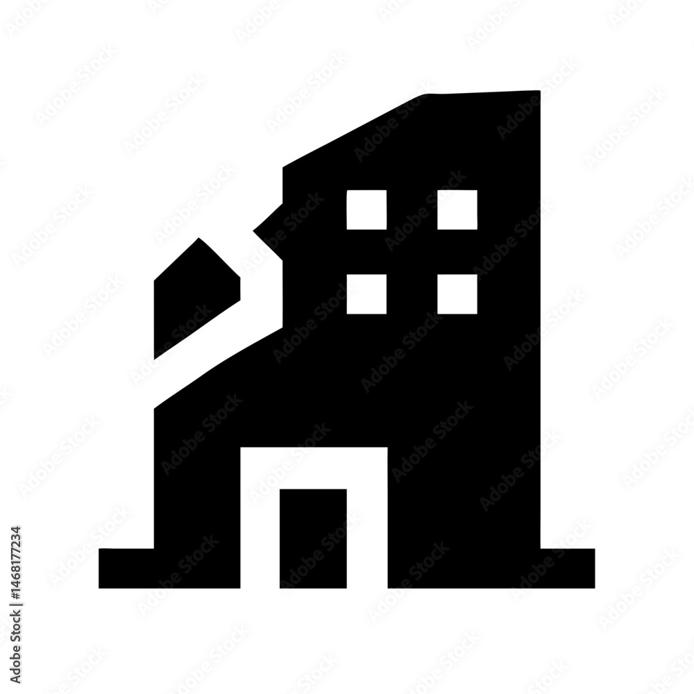 Icon of a damaged building to signify destruction or disrepair Icon of a damaged building to signify destruction or disrepair