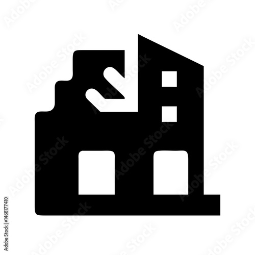 Icon of a damaged building to signify destruction or disrepair