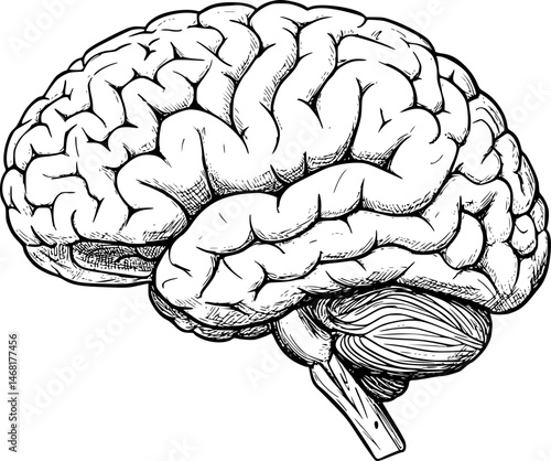 Human brain side view Isolated vector illustration. brain doodle
