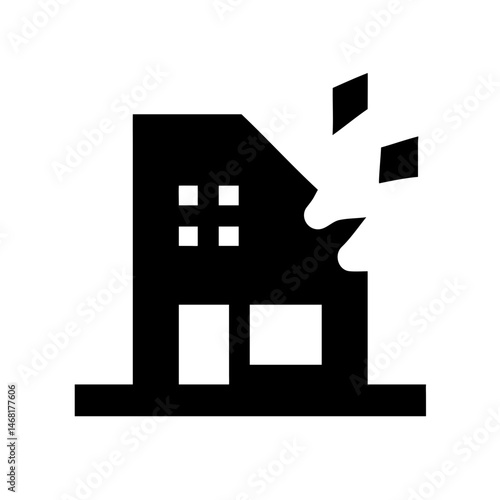 Icon of a damaged building to signify destruction or disrepair