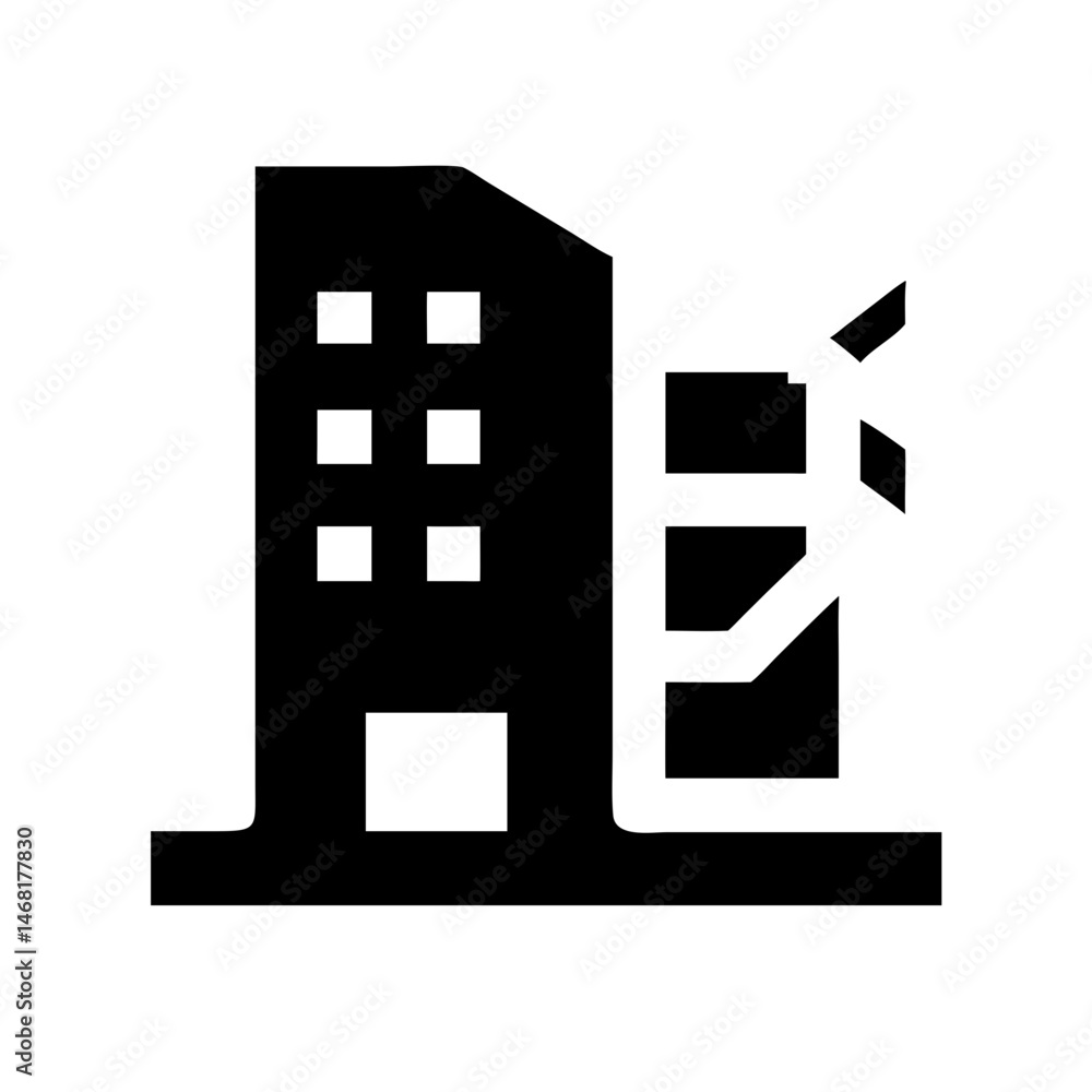 Icon of a damaged building to signify destruction or disrepair Icon of a damaged building to signify destruction or disrepair