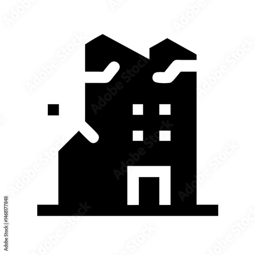 Icon of a damaged building to signify destruction or disrepair