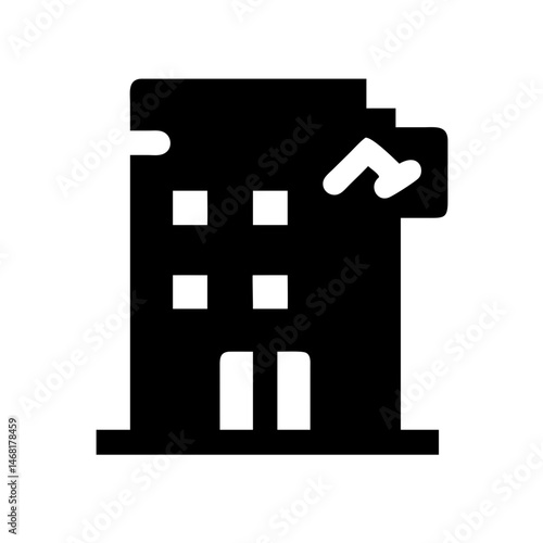 Icon of a damaged building to signify destruction or disrepair
