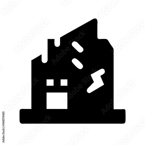 Icon of a damaged building to signify destruction or disrepair