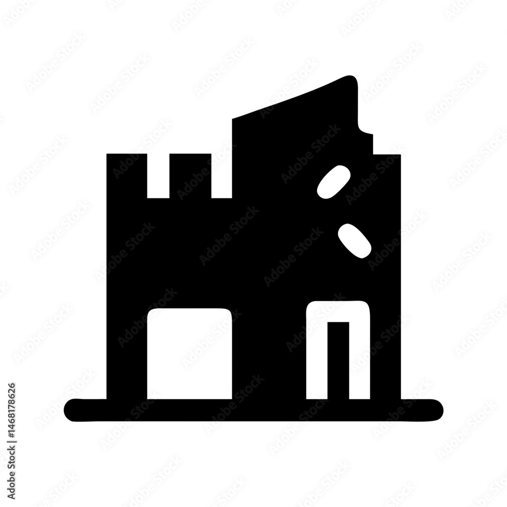 Icon of a damaged building to signify destruction or disrepair Icon of a damaged building to signify destruction or disrepair