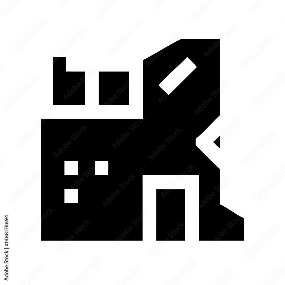 Icon of a damaged building to signify destruction or disrepair Icon of a damaged building to signify destruction or disrepair