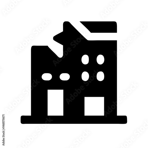 Icon of a damaged building to signify destruction or disrepair