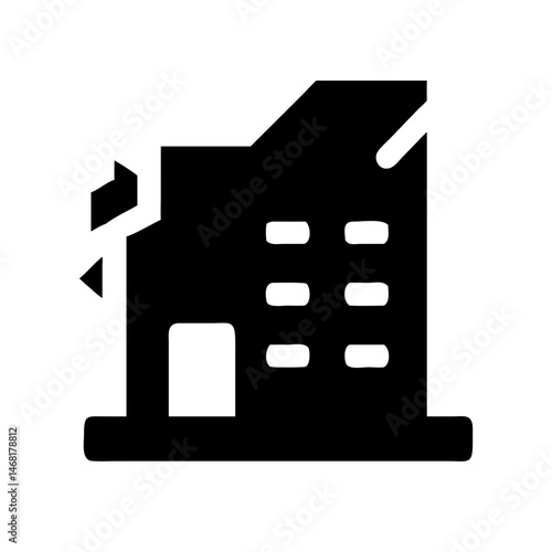 Icon of a damaged building to signify destruction or disrepair