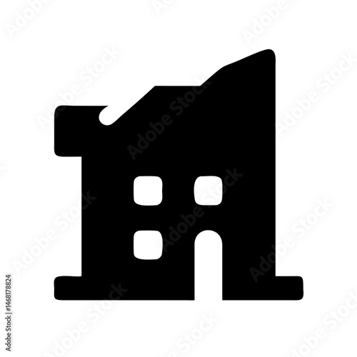 Icon of a damaged building to signify destruction or disrepair