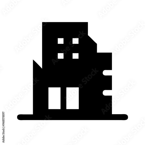 Icon of a damaged building to signify destruction or disrepair