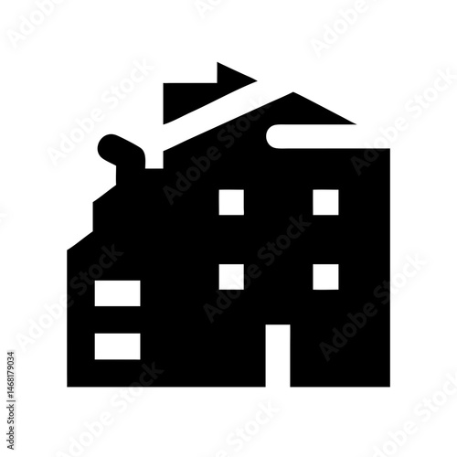 Icon of a damaged building to signify destruction or disrepair