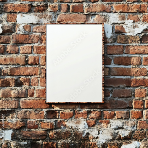 Wallpaper Mural A clean white canvas framed in wood, set against a striking weathered brick wall background. Torontodigital.ca