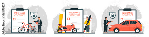 Set of Transportation Vehicle Insurance Scene.