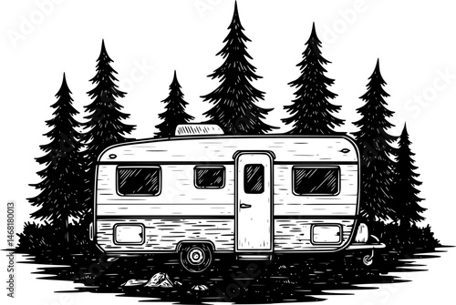 caravan house camping, Camping trailer mobility camper caravan summer travel road trip isometric vintage icon vector
