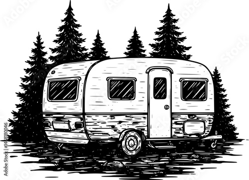 caravan house camping, Camping trailer mobility camper caravan summer travel road trip isometric vintage icon vector
