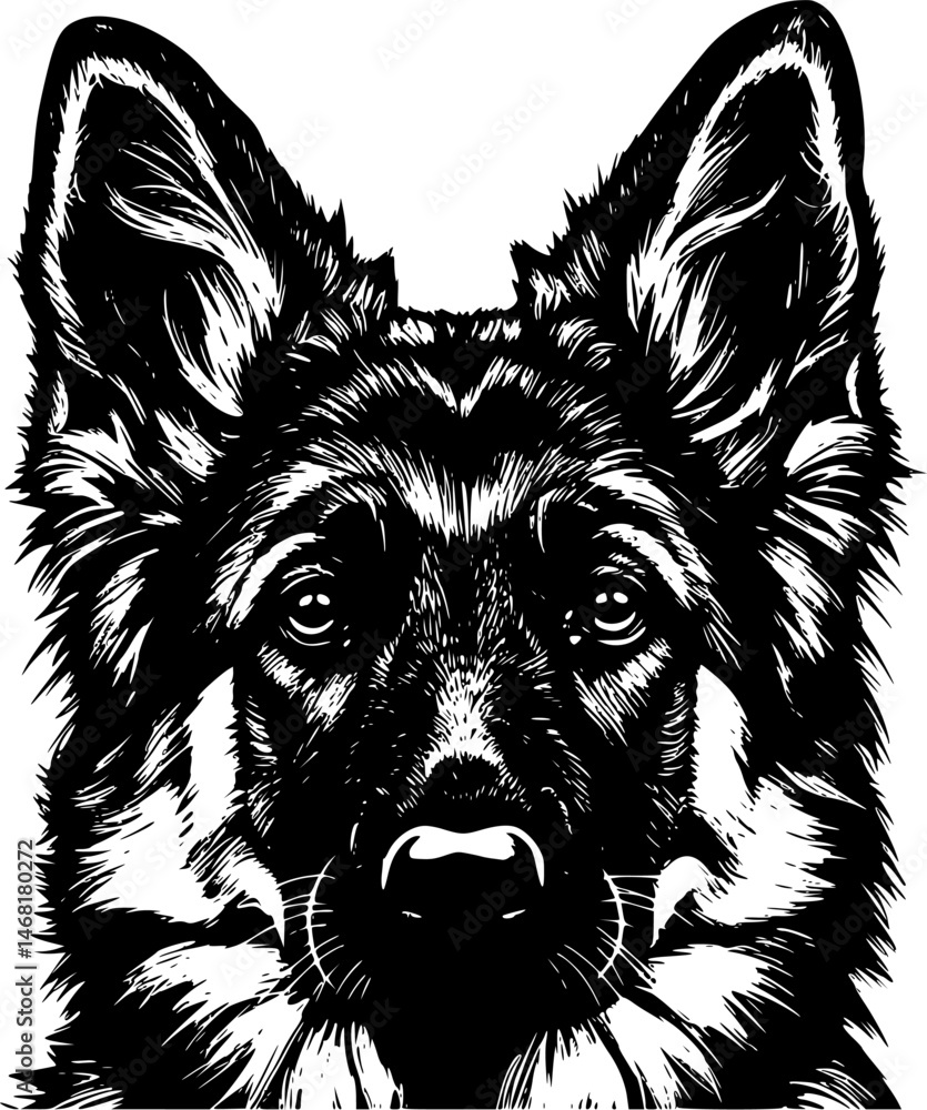 Fototapeta premium german shepherd dog face peeking over front paws vector illustration 