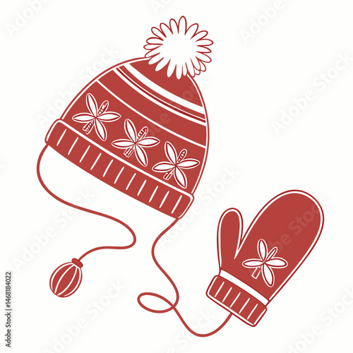 Cozy Mittens and Wool Hat Christmas Vector Set for Winter Design