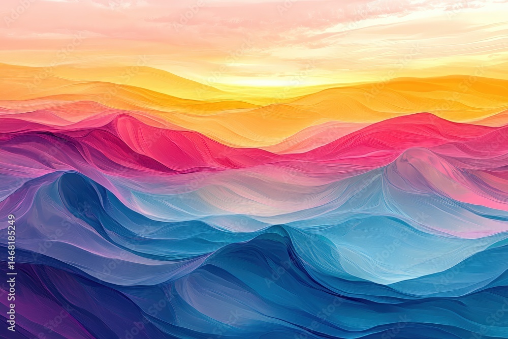 Colorful, abstract landscape painting of rolling hills. Colorful, abstract landscape painting of rolling hills.