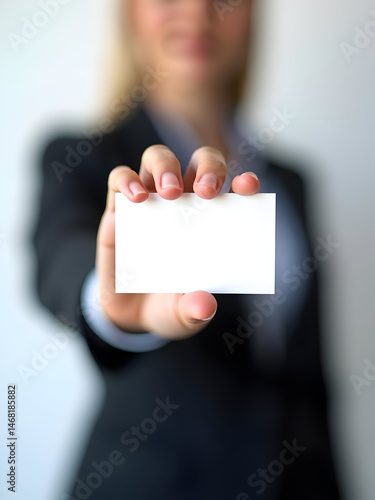 Businesswoman Holding Blank Card Forward